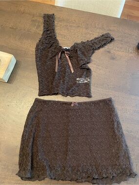 Garage Brown Lace Two-Piece Skirt Set